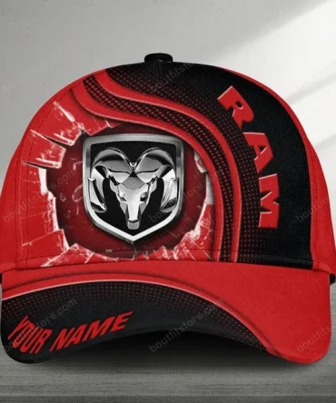 Customizable Ram Logo Red Cap - Personalized Name Hat For Car Enthusiasts