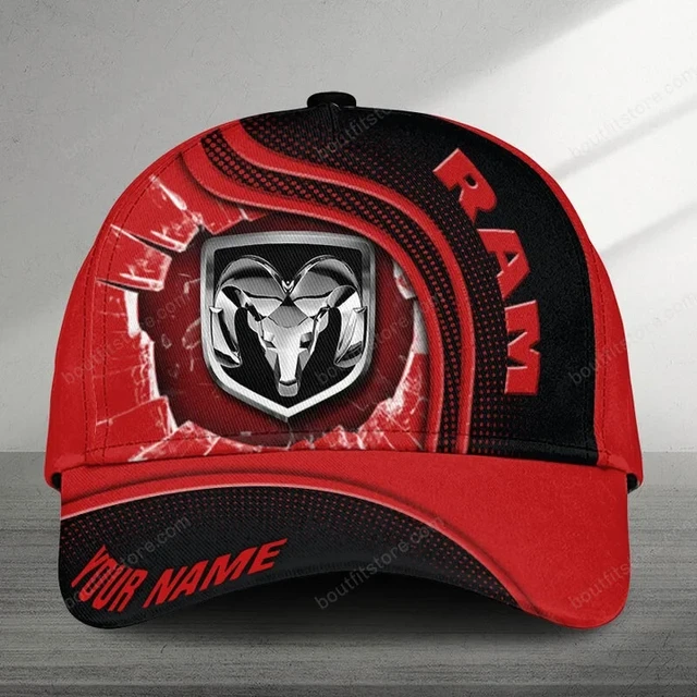Customizable Ram Logo Red Cap - Personalized Name Hat For Car Enthusiasts