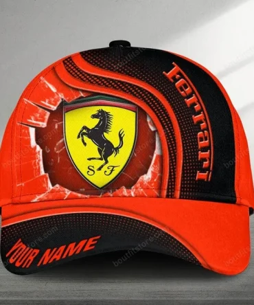 Customizable Ferrari Fan Cap - Stylish Red & Black Racing Hat With Logo