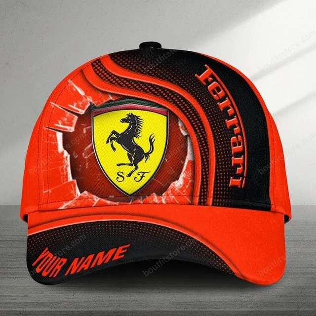 Customizable Ferrari Fan Cap - Stylish Red & Black Racing Hat With Logo