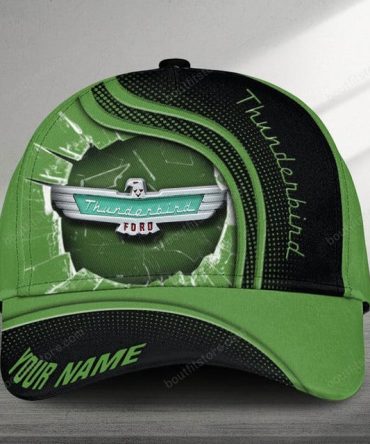 Customizable Ford Thunderbird Cap - Green & Black Design, Personalized Name Option