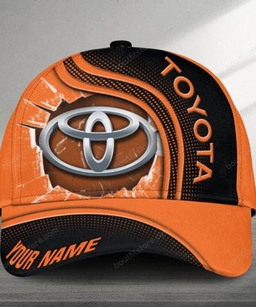Customizable Toyota Logo Cap - Stylish Orange & Black Design With Personalized Name Option