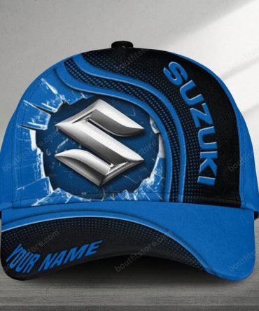 Customizable Suzuki Logo Cap - Personalized Blue & Black Hat For Auto Enthusiasts