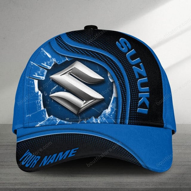 Customizable Suzuki Logo Cap - Personalized Blue & Black Hat For Auto Enthusiasts
