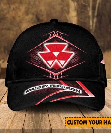 Custom Name Massey Ferguson Cap - Personalized Tractor Fan Gift - Stylish Black & Red Hat