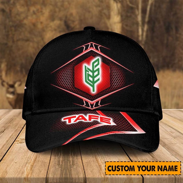 Customizable Tafe Logo Cap - Personalized Name, Stylish Black & Red Design Hat