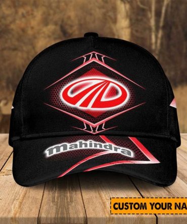 Custom Mahindra Logo Cap - Personalized Name, Stylish Black Design, Perfect Gift!