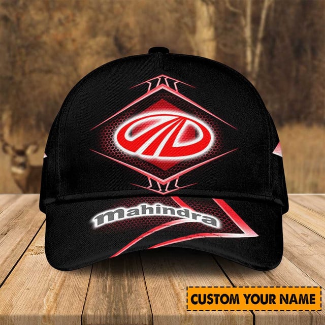 Custom Mahindra Logo Cap - Personalized Name, Stylish Black Design, Perfect Gift!