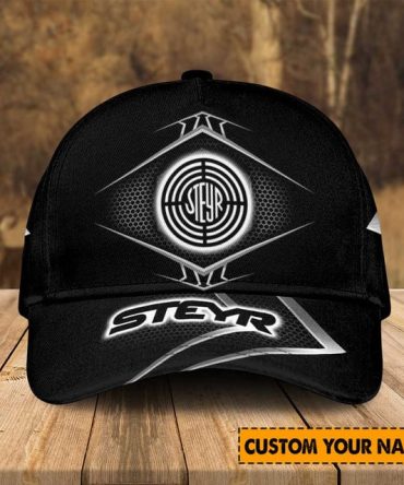 Custom Steyr Logo Black Cap - Personalized Name Embroidery , Stylish Men’S Hat