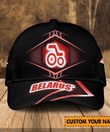 Customizable Belarus Tractor Logo Cap - Personalized Name, Stylish Black Hat