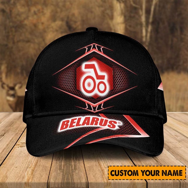 Customizable Belarus Tractor Logo Cap - Personalized Name, Stylish Black Hat