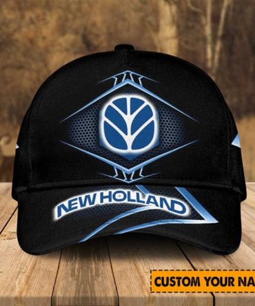 Custom New Holland Cap - Personalized Name, Stylish Black & Blue Design, Perfect Gift!