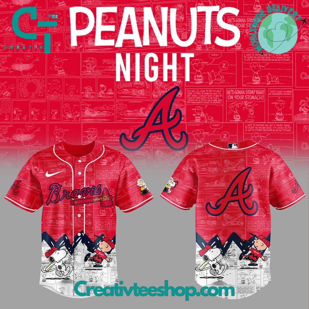 Atlanta Braves 75Th Anniversary Of Peanuts Red Jersey