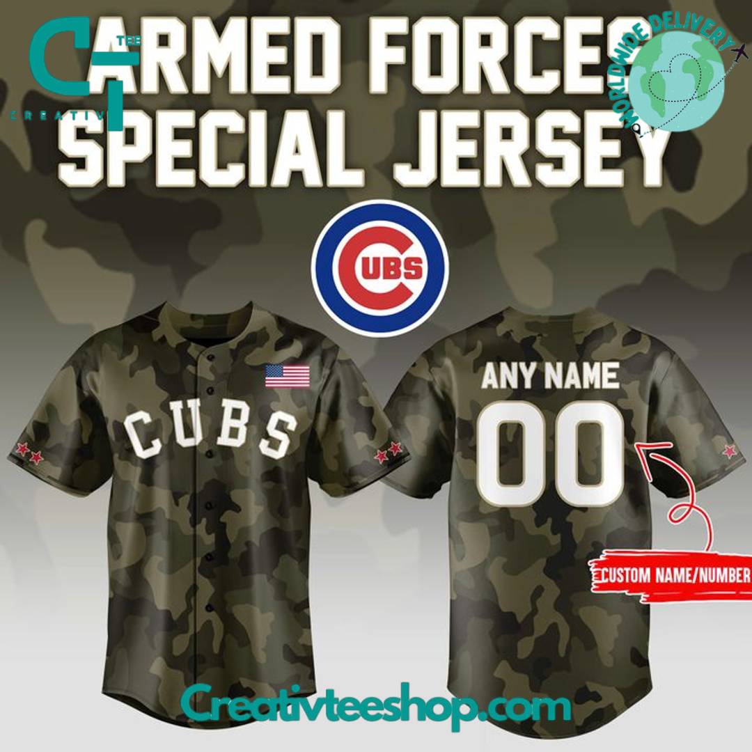 Chicago Cubs Armed Forces 2025 Special Camo Baseball Jersey