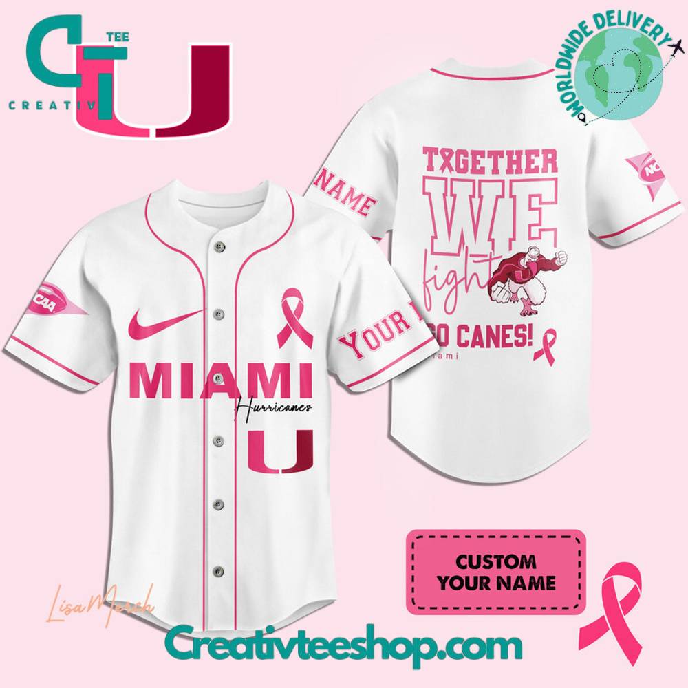Miami Hurricanes Breast Cancer Together We Fight Baseball Jersey