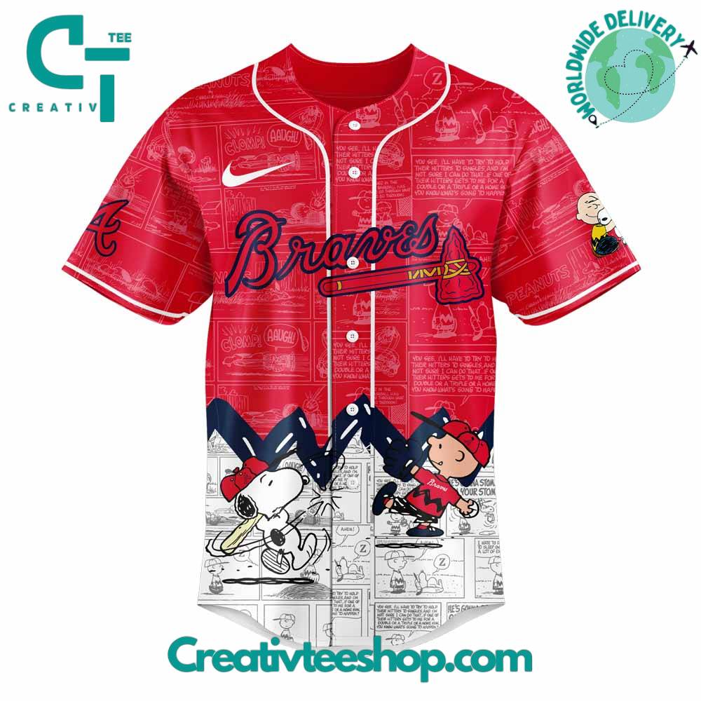 Atlanta Braves 75Th Anniversary Of Peanuts Red Jersey - Image 2