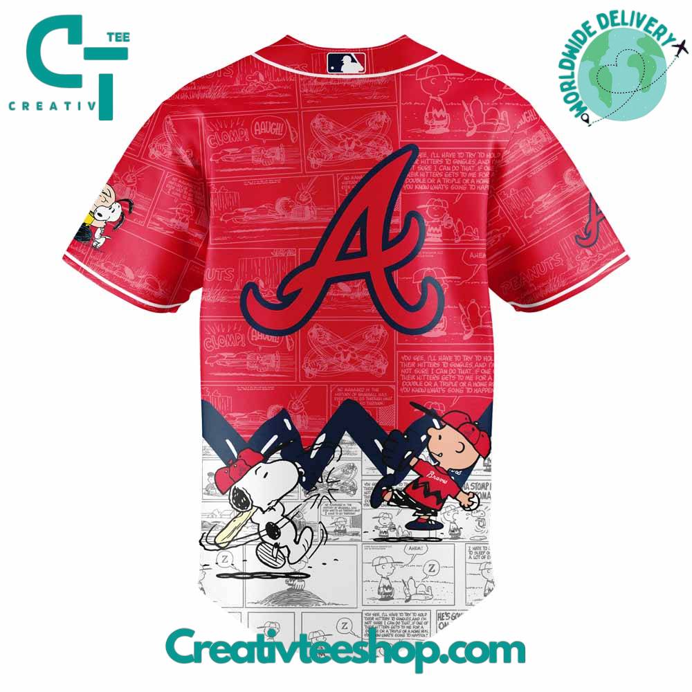 Atlanta Braves 75Th Anniversary Of Peanuts Red Jersey - Image 3