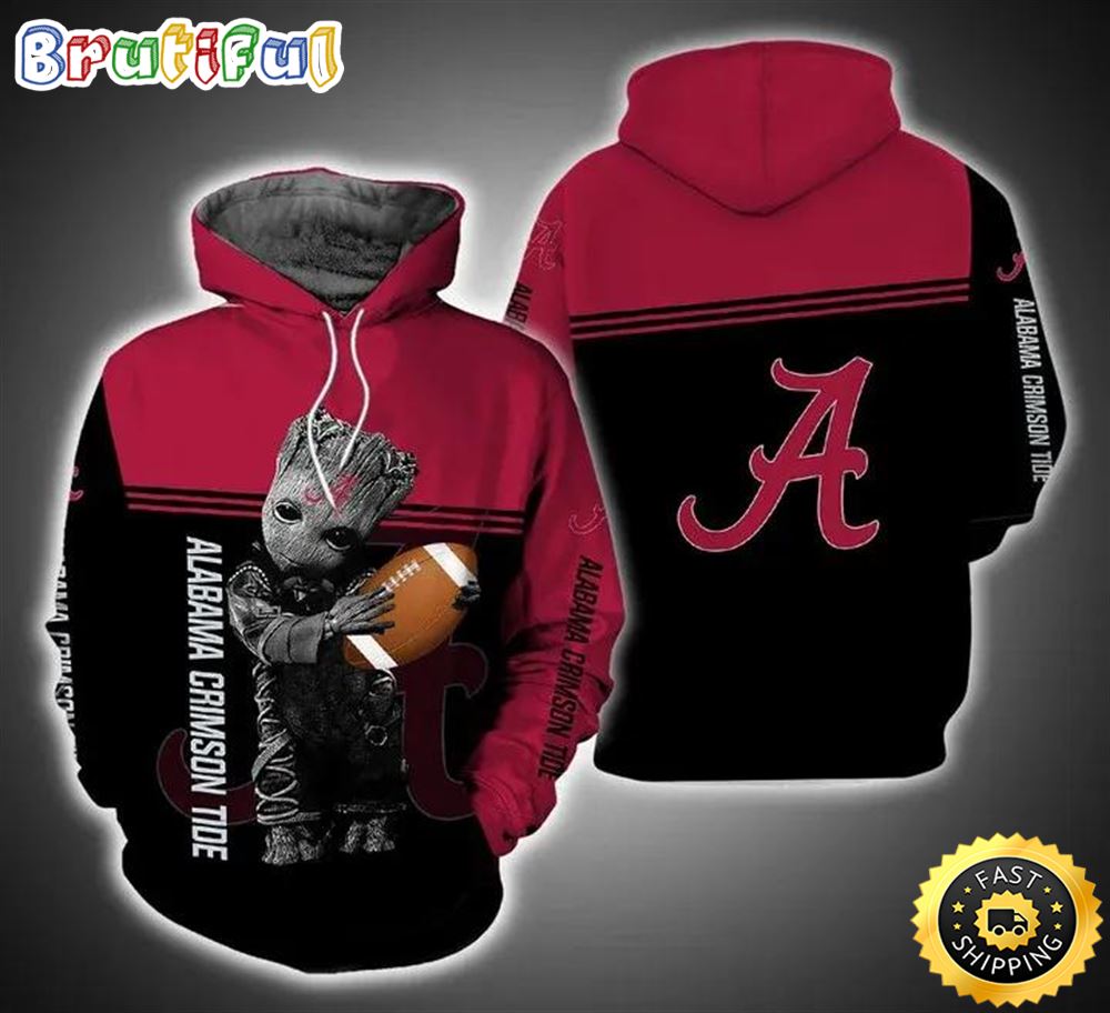Baby Groot Hug Ball Alabama Crimson Tide 3D Hoodie Gifts For Alabama Crimson Tide Fans