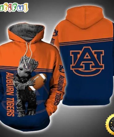 Baby Groot Hug Ball Auburn Tigers 3D Hoodie Auburn Tigers Gifts For Him