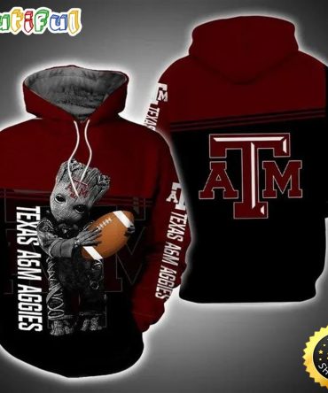 Baby Groot Hug Ball Texas A&M Aggies 3D Hoodie Texas A&M Aggies Fan Gifts
