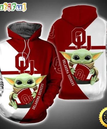 Baby Yoda Hug Ball Oklahoma Sooners 3D Hoodie Cool Oklahoma Sooners Gifts