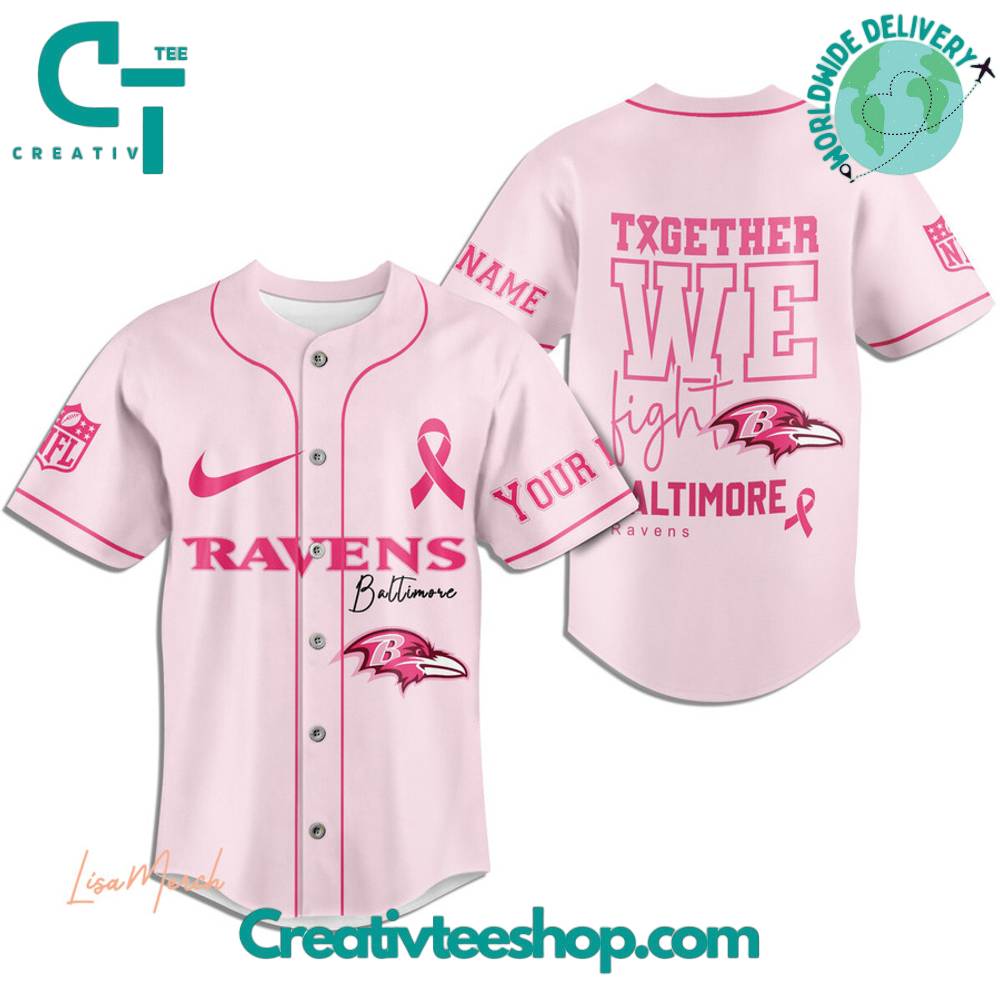 Baltimore Ravens Breast Cancer Together We Fight Baseball Jersey - Image 3