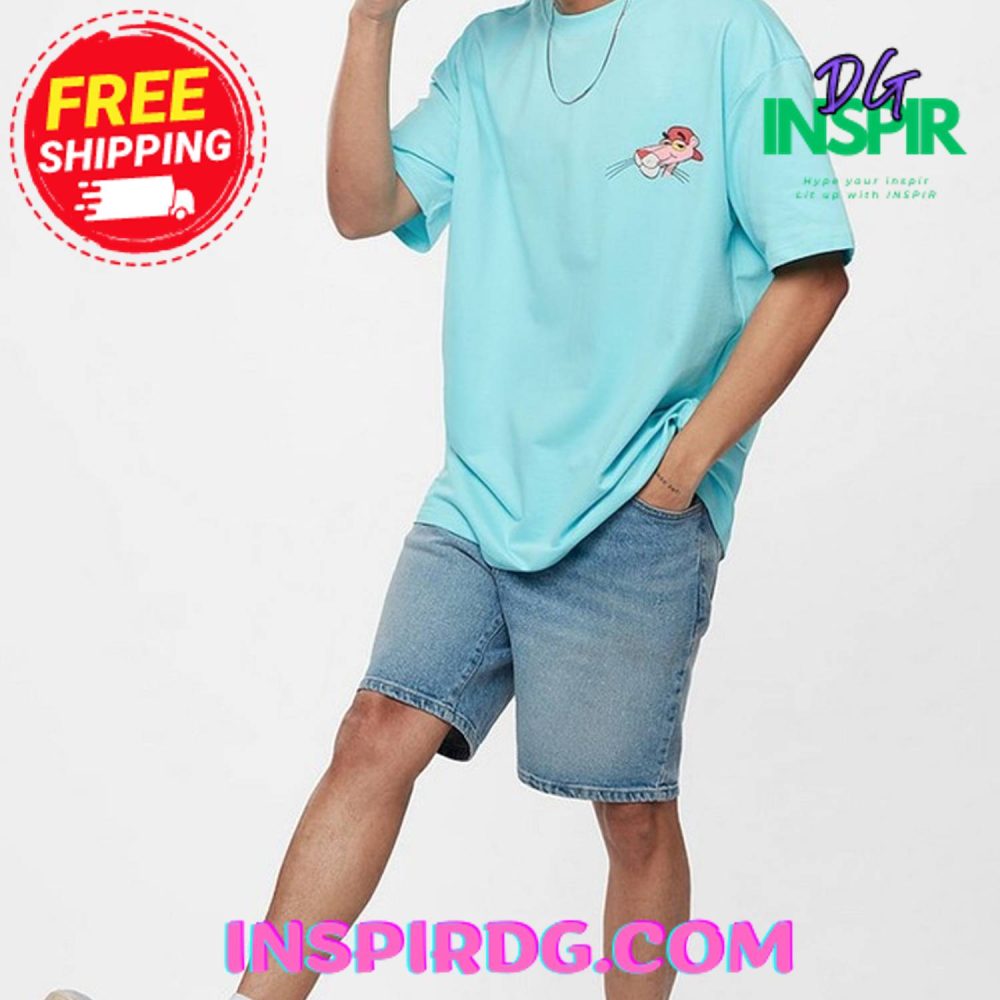 Blue Pink Panther Printed Oversized T-Shirt - Image 2
