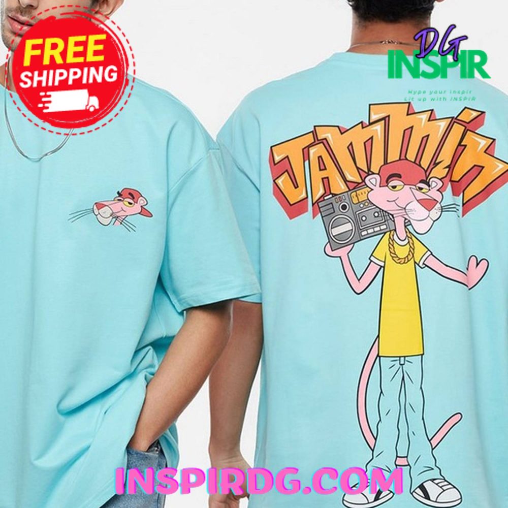 Blue Pink Panther Printed Oversized T-Shirt