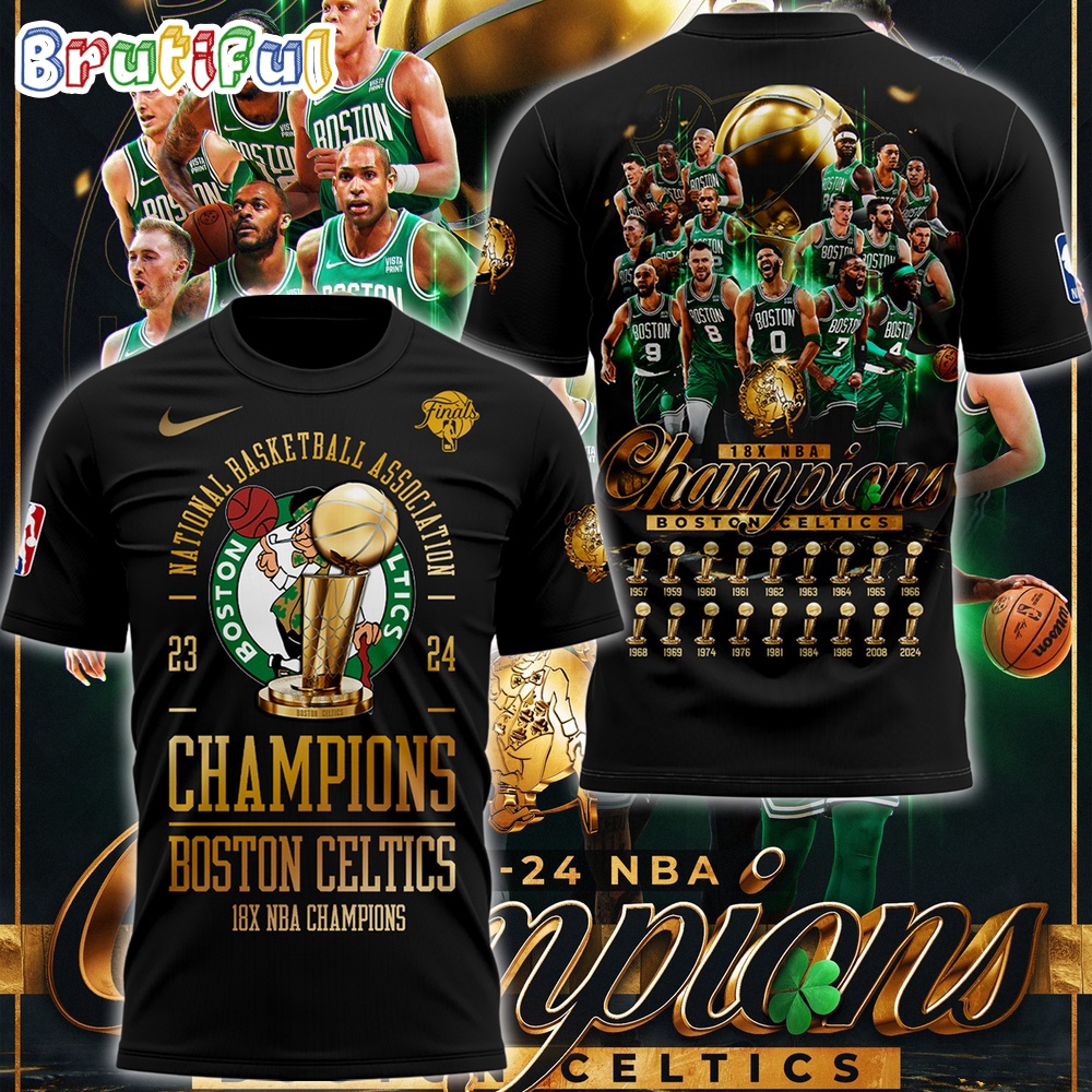 Boston Celtics 18-Time Nba Finals Champions Signature Black T-Shirt