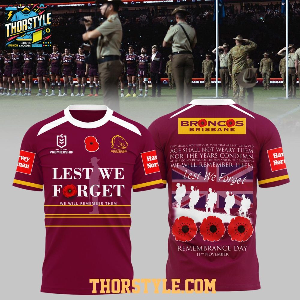 Brisbane Broncos 2025 Remembrance Day Lest We Forget Hoodie T-Shirt - Image 3