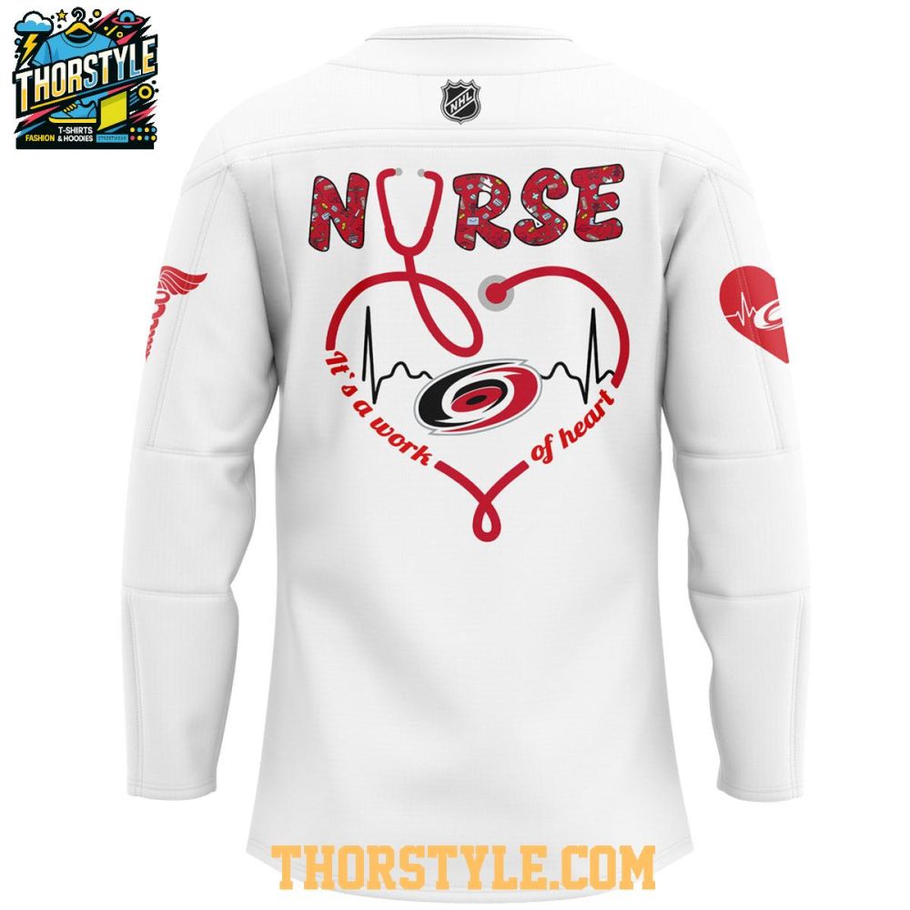 Carolina Hurricanes Nurses Appreciation Work Of Heart 2025 Hockey Jersey - Image 3