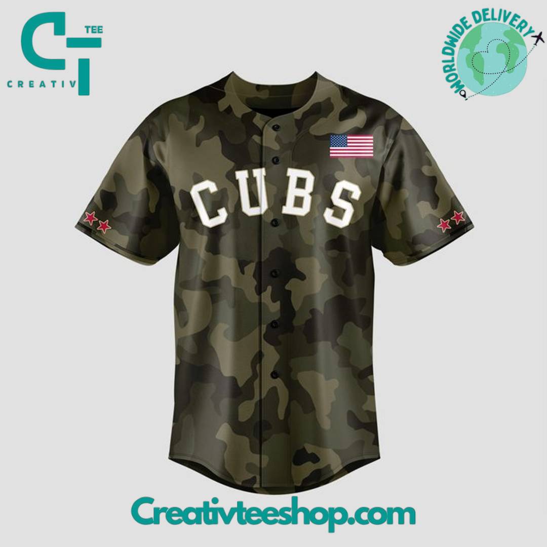Chicago Cubs Armed Forces 2025 Special Camo Baseball Jersey - Image 2