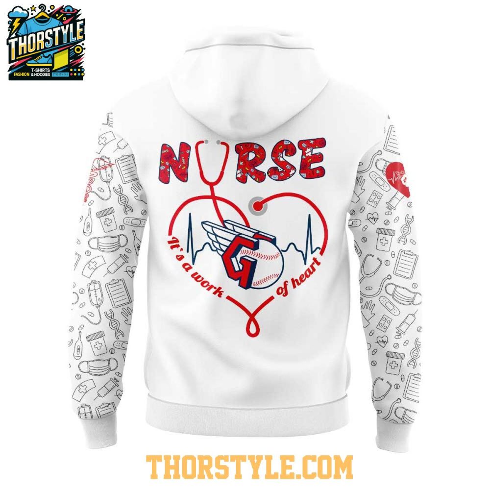 Cleveland Guardians Nurses Appreciation Work Of Heart 2025 Hoodie T-Shirt - Image 3