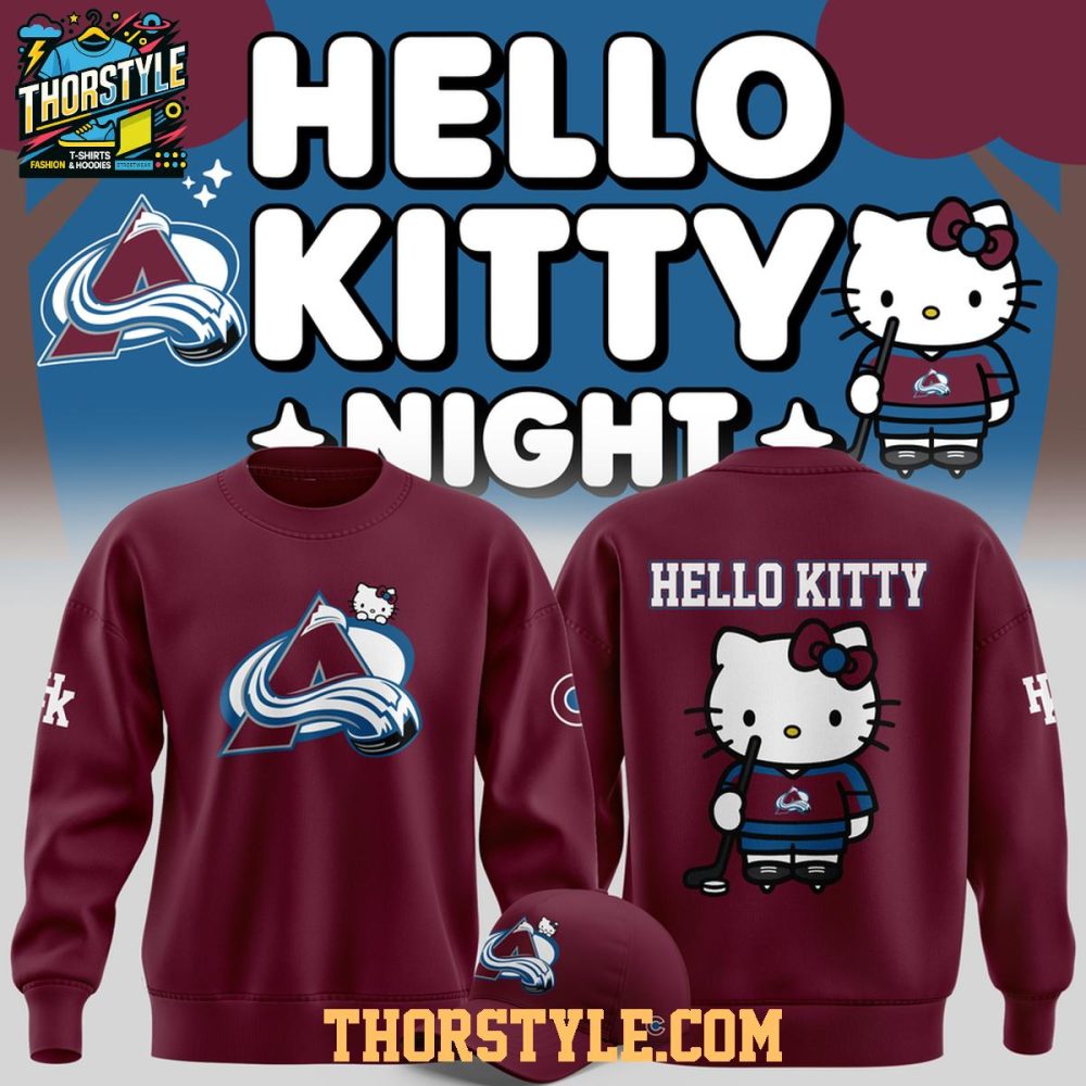 Colorado Avalanche X Hello Kitty Night 2026 Celebration Hoodie T-Shirt - Image 2