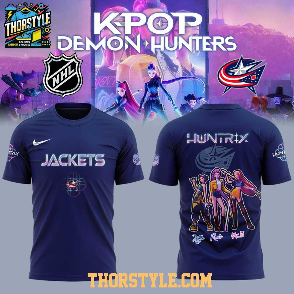 Columbus Blue Jackets Kpop Demon Hunters 2025 Takedown Hoodie T-Shirt - Image 3