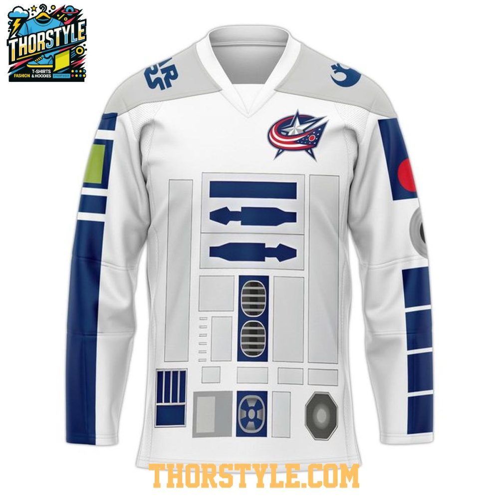 Columbus Blue Jackets R2-D2 Star Wars Night 2026 Personalized Hockey Jersey - Image 2