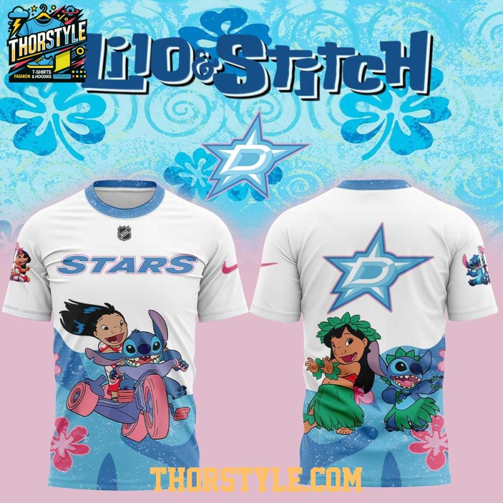 Dallas Stars 2025 Lilo And Stitch Nhl Forever Family Hoodie T-Shirt - Image 2