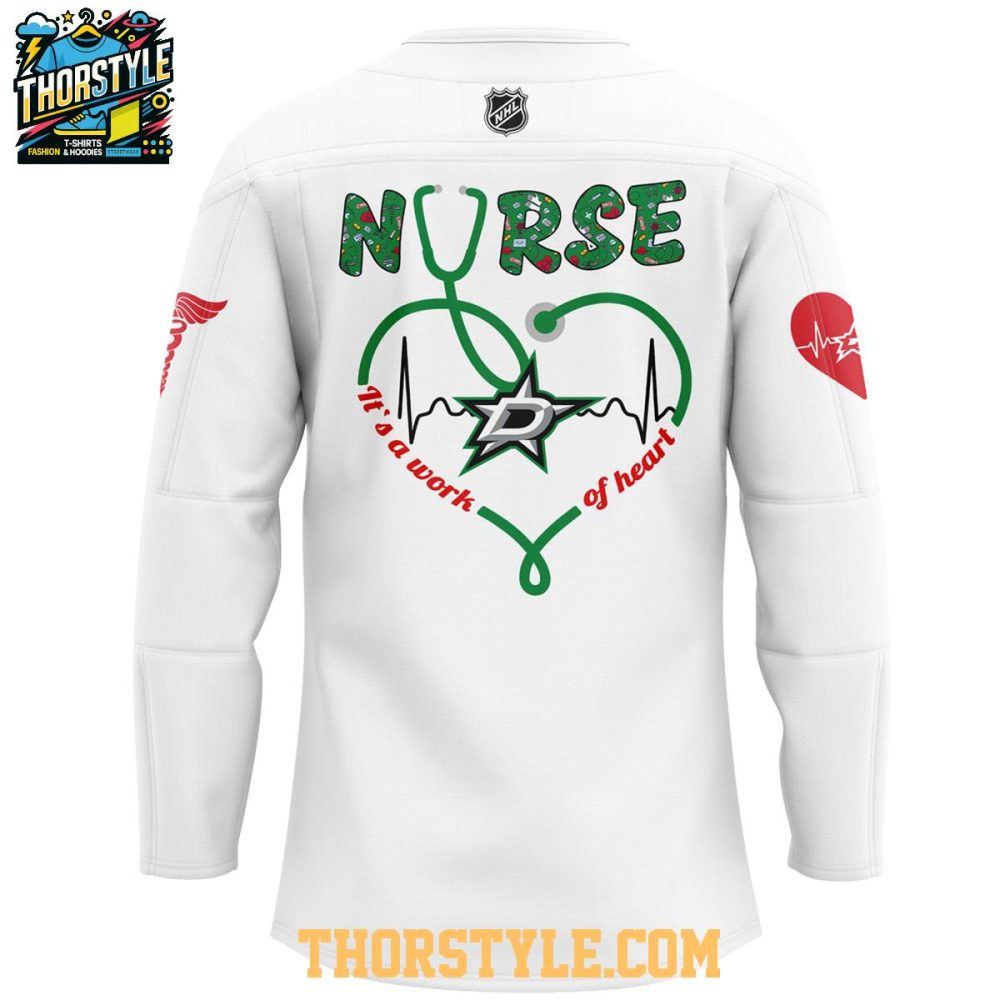 Dallas Stars Nurses Appreciation Work Of Heart 2025 Hockey Jersey - Image 3