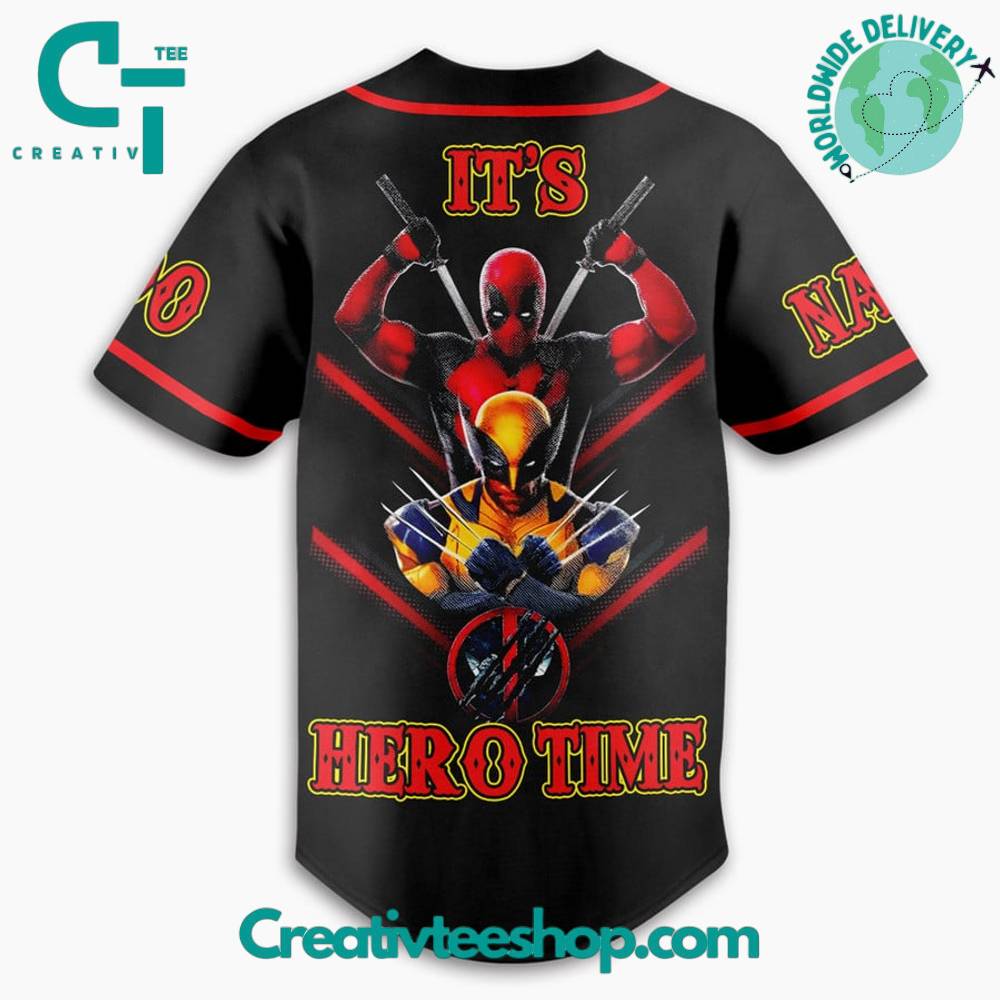 Deadpool X Wolverines Its Hero Time Baseball Jersey - Image 3