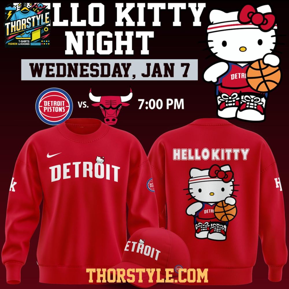Detroit Pistons Hello Kitty 2026 Nba Game Night Celebrate Hoodie Shirts - Image 3