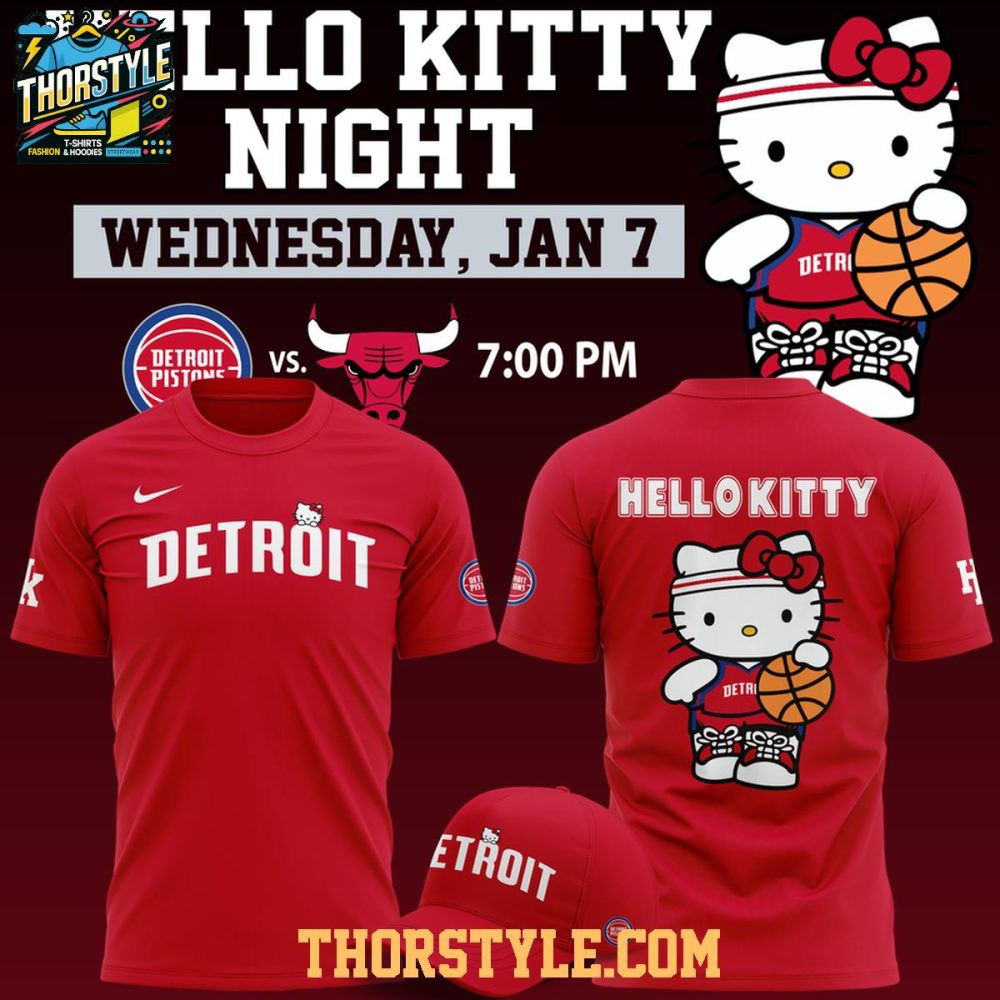 Detroit Pistons Hello Kitty 2026 Nba Game Night Celebrate Hoodie Shirts - Image 4