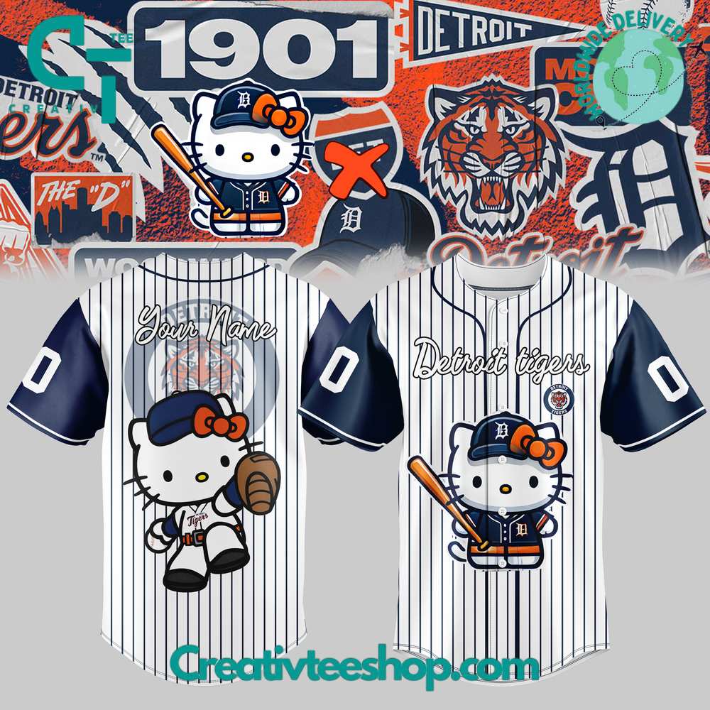 Detroit Tigers Hello Kitty Stripes Baseball Jersey