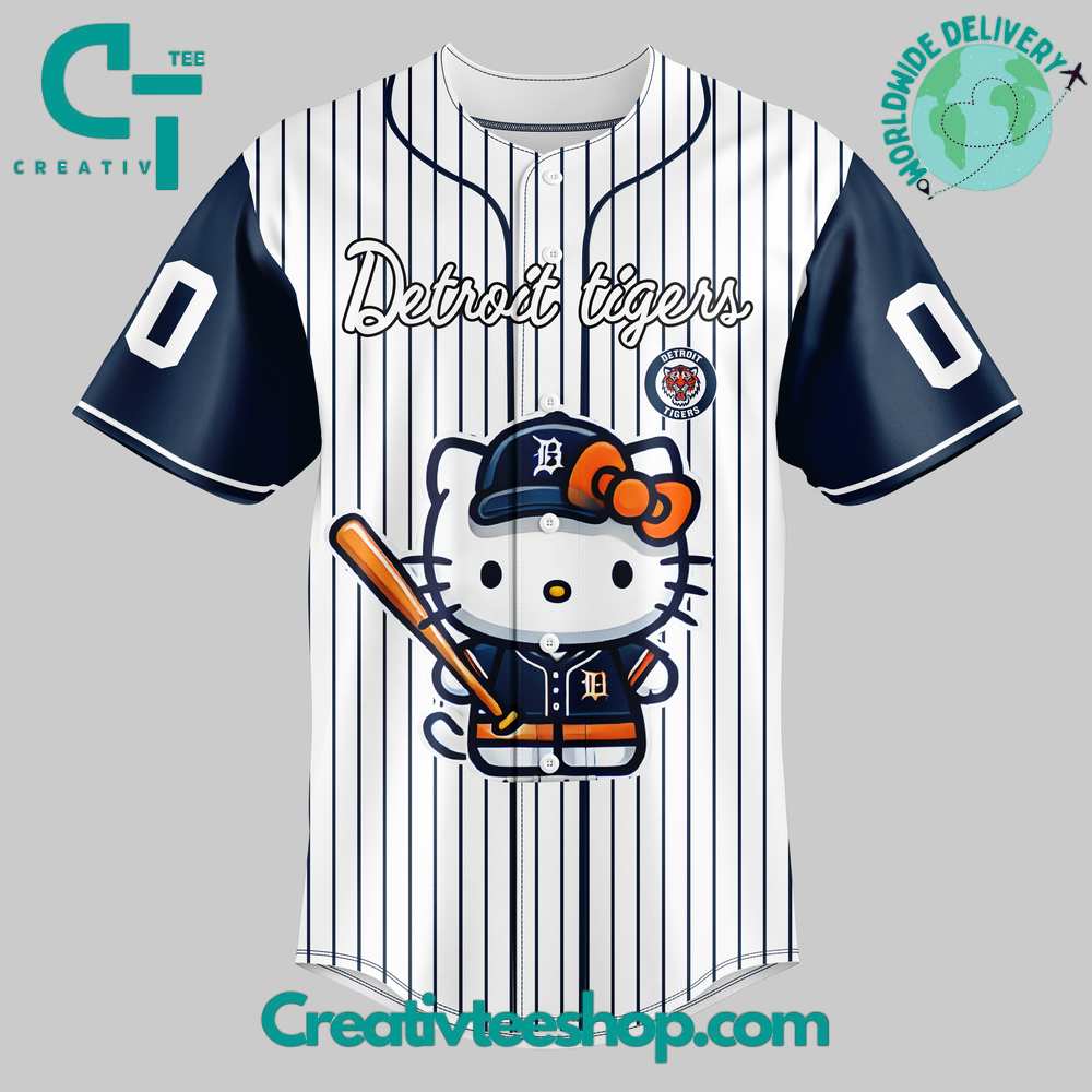 Detroit Tigers Hello Kitty Stripes Baseball Jersey - Image 2