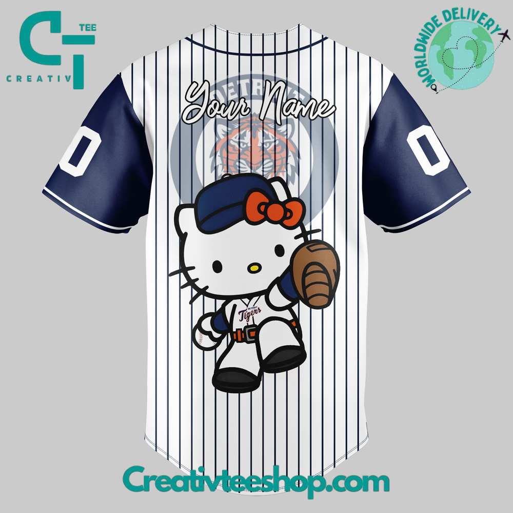 Detroit Tigers Hello Kitty Stripes Baseball Jersey - Image 3