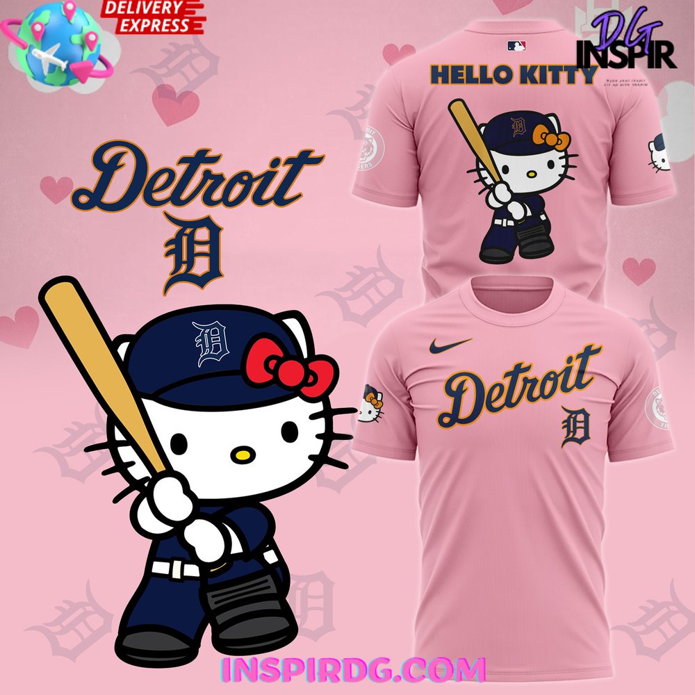 Detroit Tigers X Hello Kitty 2024 Pink T-Shirt