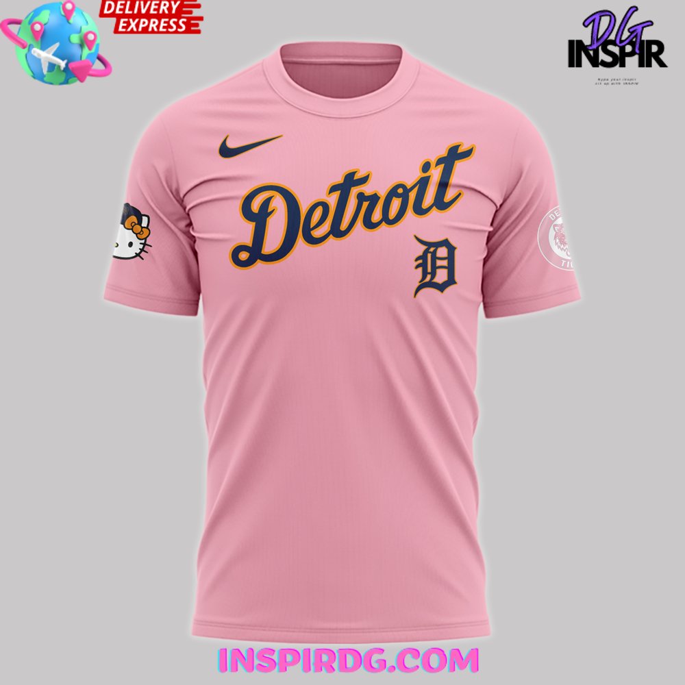 Detroit Tigers X Hello Kitty 2024 Pink T-Shirt - Image 2