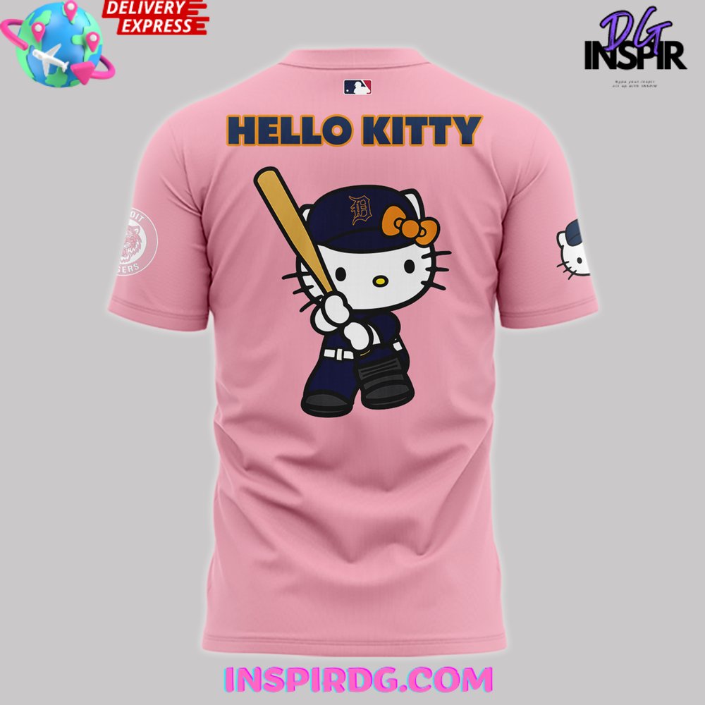 Detroit Tigers X Hello Kitty 2024 Pink T-Shirt - Image 3