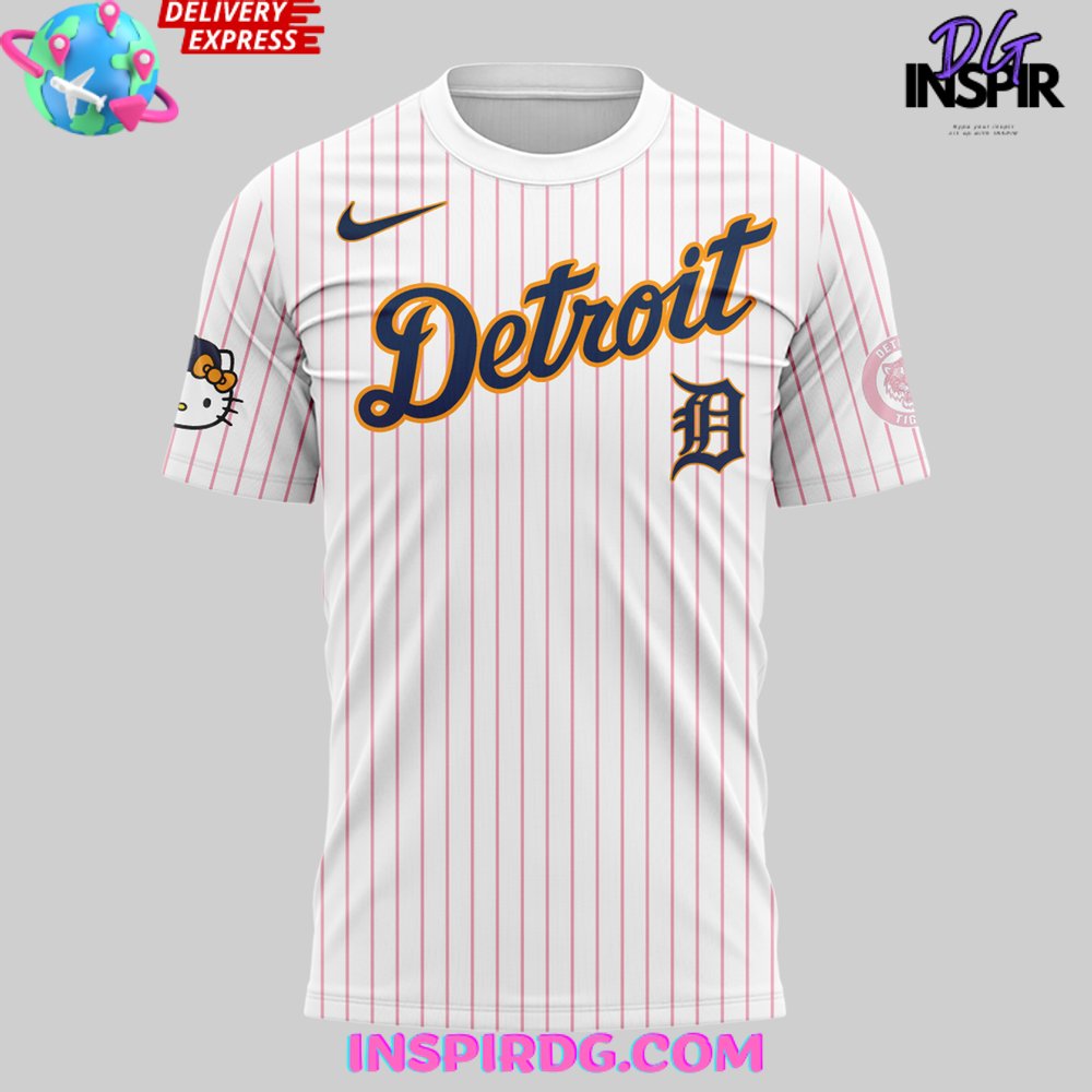 Detroit Tigers X Hello Kitty 2024 Stripe T-Shirt - Image 2