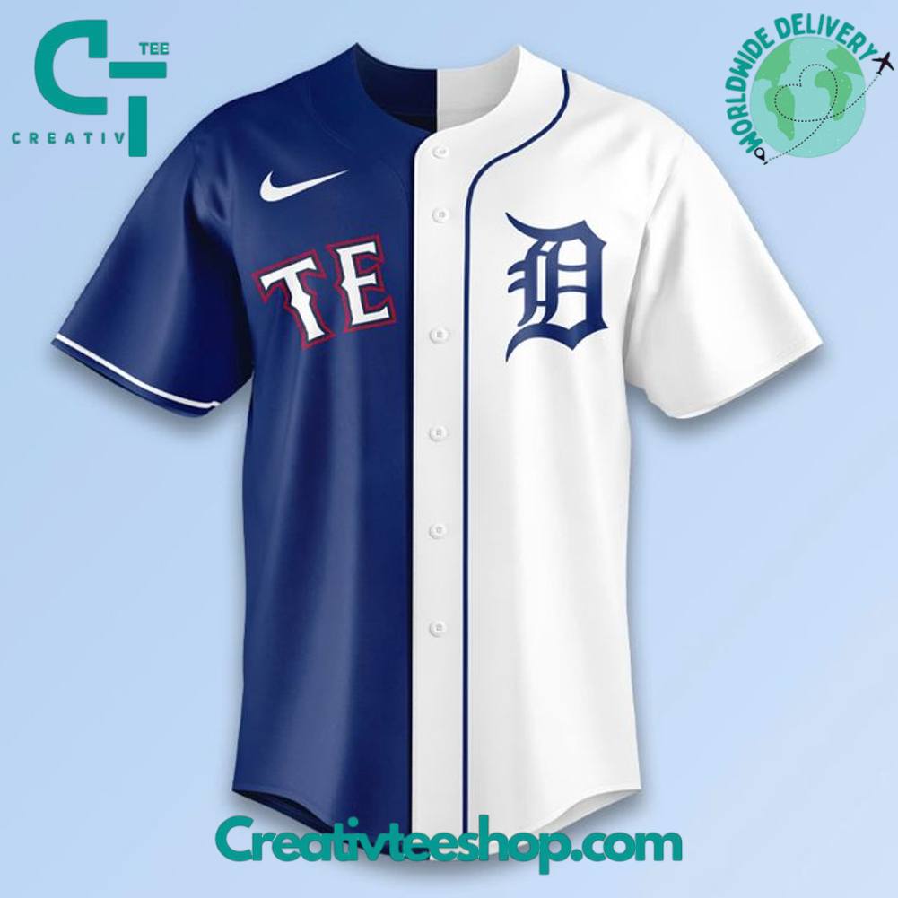 Detroit Tigers X Texas Rangers Split Design Personalized Baseball Jersey - Image 2