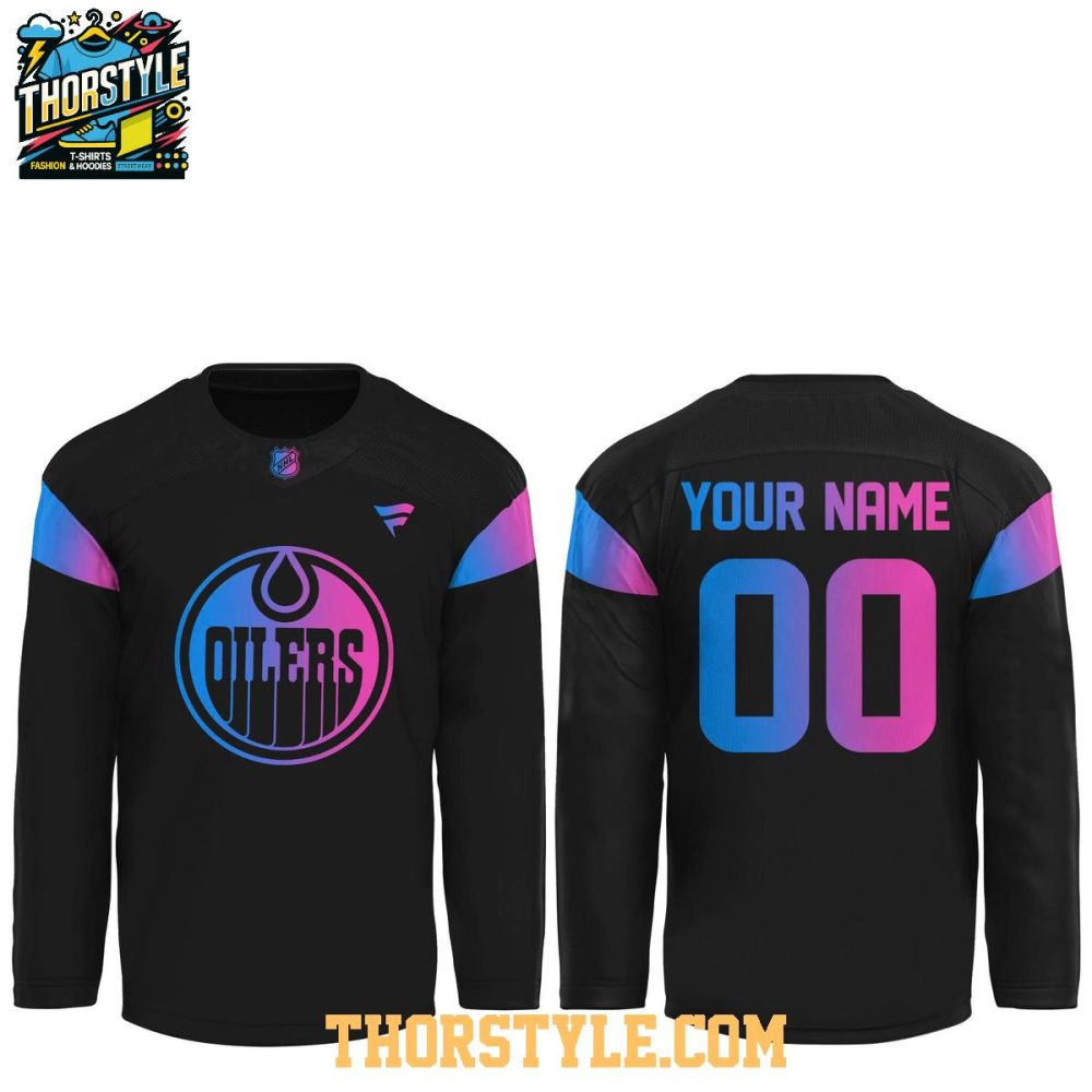 Edmonton Oilers Cyberpunk 2026 Warm Up Game Personalized Hockey Jersey - Image 2